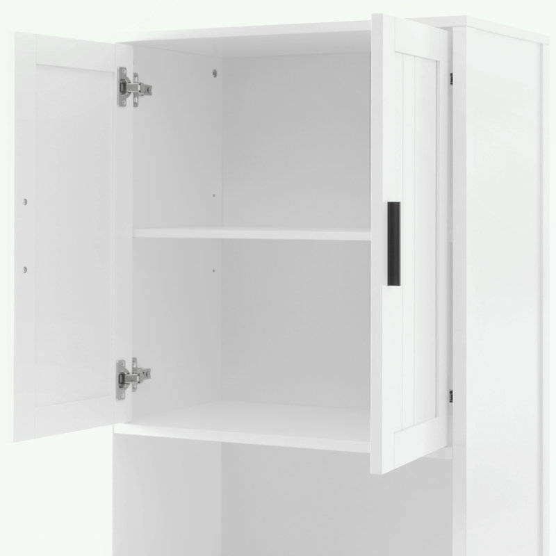 Armoire de salle de bain avec tiroir, 2 armoires, 4 portes à fermeture douce et 2 tablettes réglables, Blanc