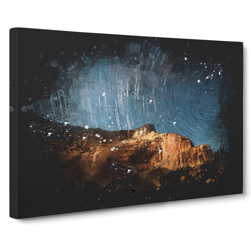 Stars Above The Mountains Paint Splash - Wrapped Canvas Print, 60cm H x 91cm W x 3cm D