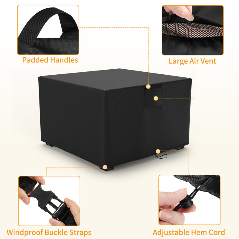 Black Waterproof Polyester Square Fire Pit Cover, 36" x 36" x 20"