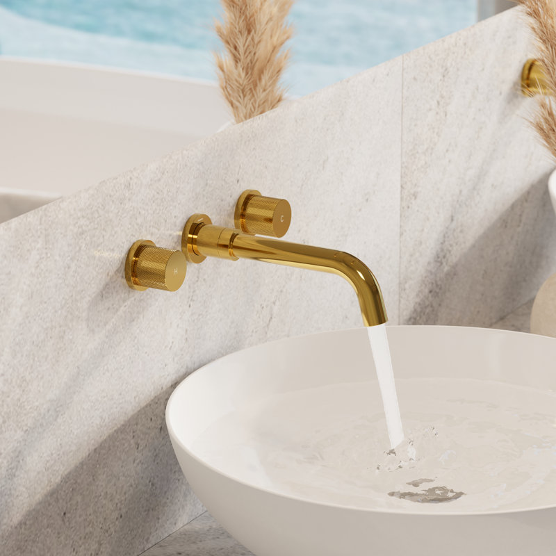 Angelsey Bathroom Sink Faucet with Pop-Up Drain, 2-Handle Modern Wall-Mount Faucet in Vibrant Titanium, Vibrant French Gold
