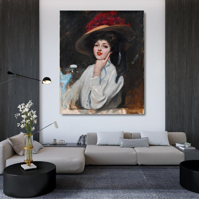 "Portrait of a Young Girl in a Hat, Believed by Raquel Meller" by  Joaquín Sorolla - Gallery Wrap Canvas Wall Art