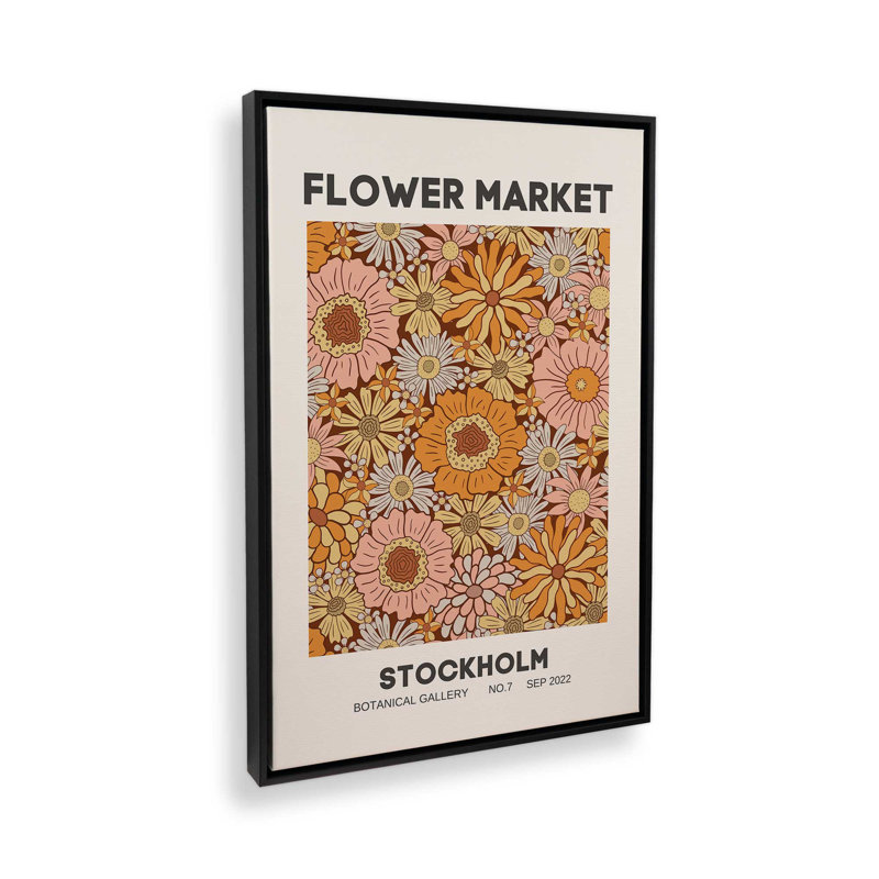 «Retro Stockholm Flower Market», reproduction sur toile dans un cadre doré, 18 po x 12 po, Cadre flottant noir satiné