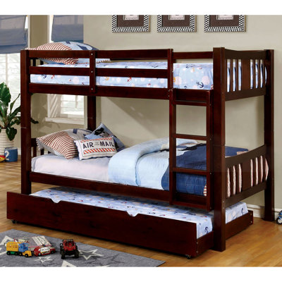 Dark Walnut Twin Over Bunk Bed Of Transitional Flair, Solid Wood, Attached , 13 Slats, Rails With Lock Joint Structure, Trundle Not Part Offer Vibe, Finish, Pc. Insert & Joint, Available