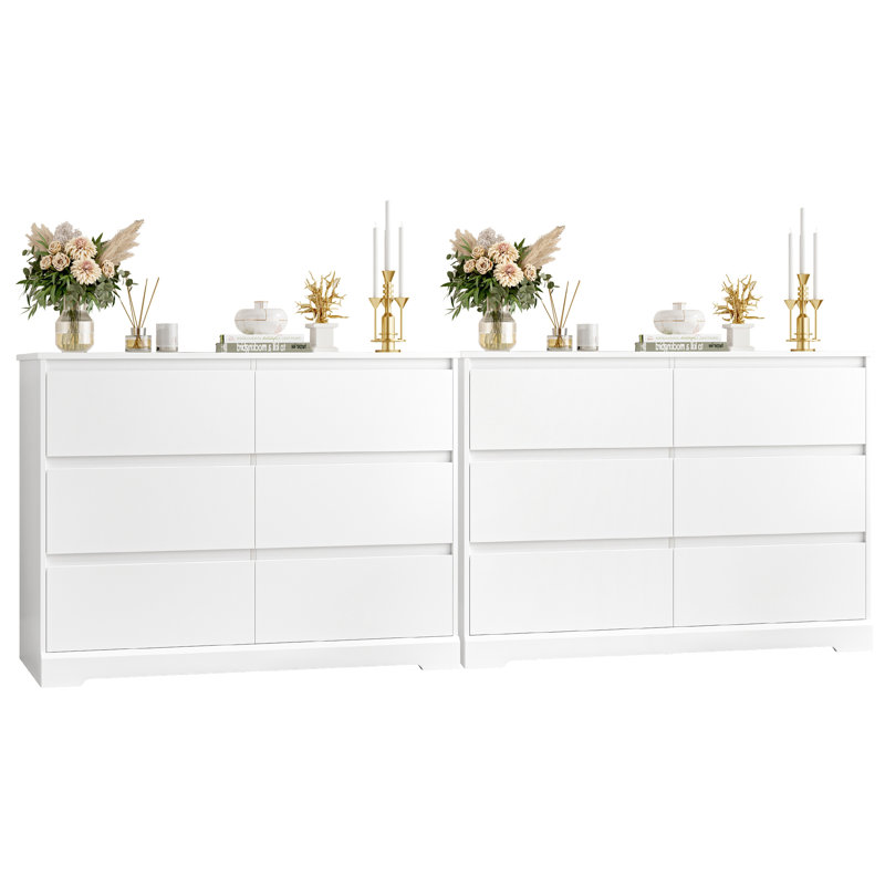 6 Drawer 47.2" W Wood Double Dresser Set