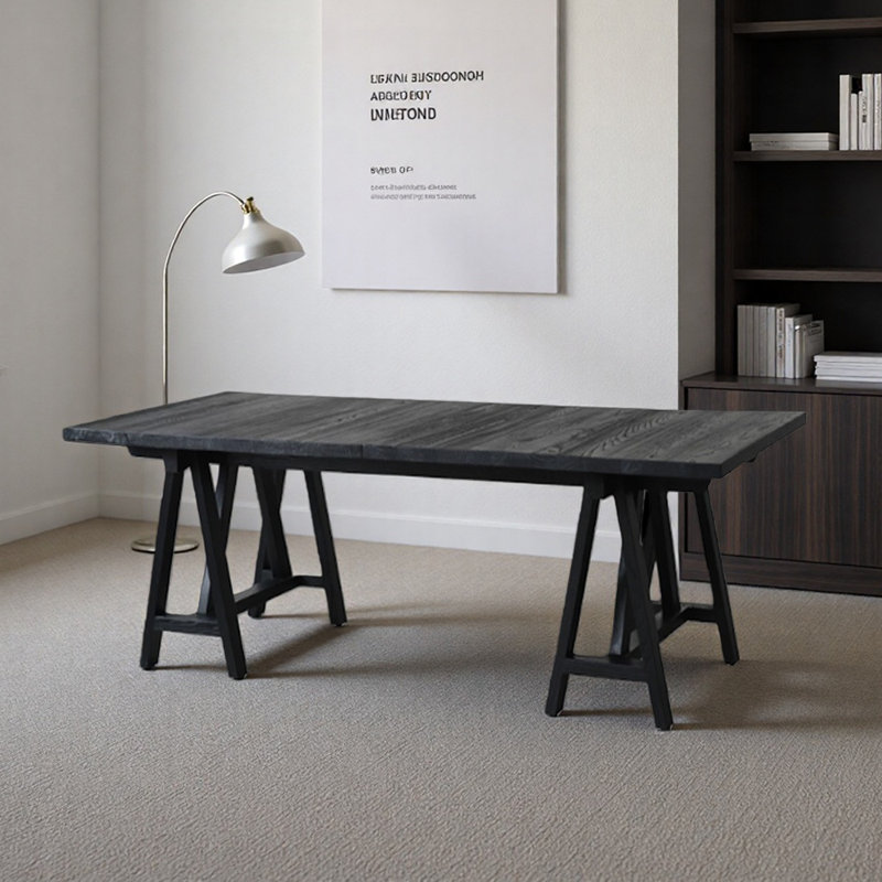 Bureau d'ordinateur noir en bois de frêne de grande taille, H 29,13 po x l 86,61 po x P 35,43 po