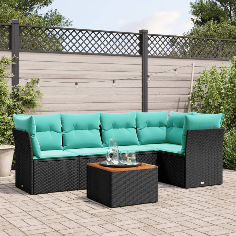  Ensemble de canapé de patio 6 pièces avec coussins en rotin de polyester noir