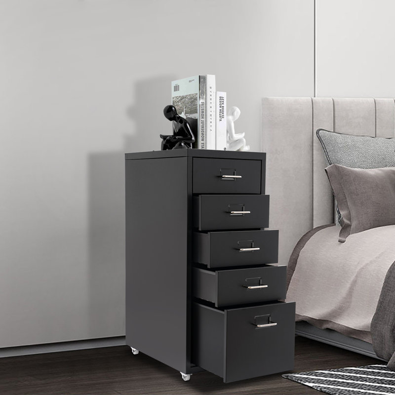 Riesner 5-Drawer Storage Cabinet with Wheels, Black