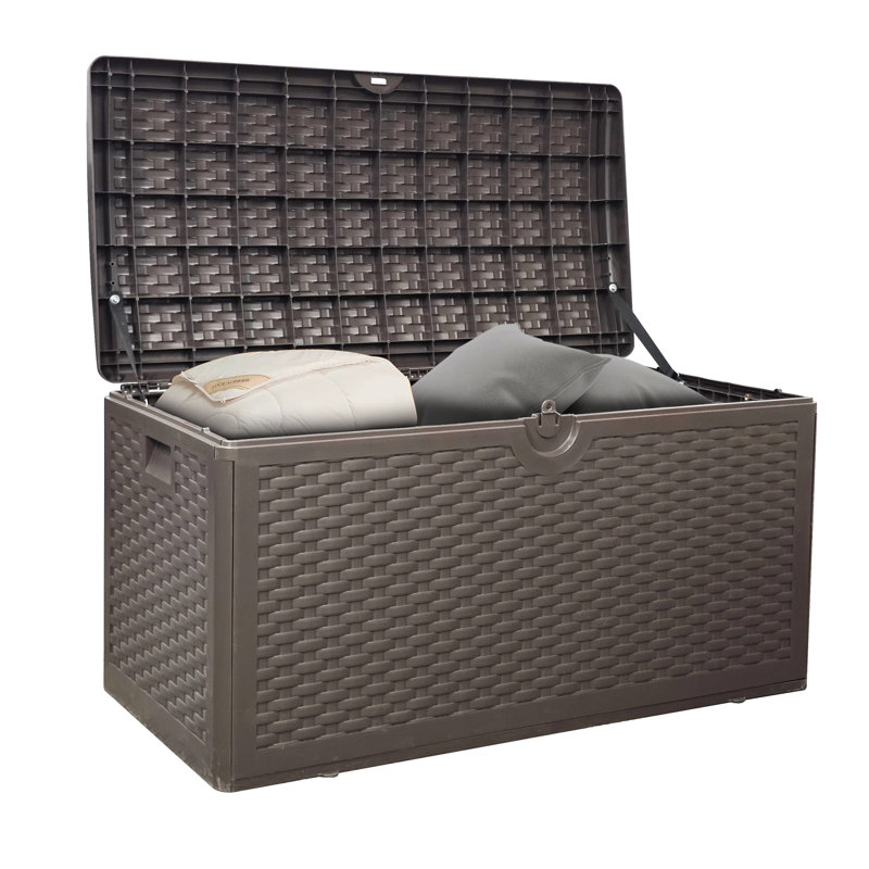 Decksplore 80 Gallon Waterproof Resin Lockable Deck Box, Brown