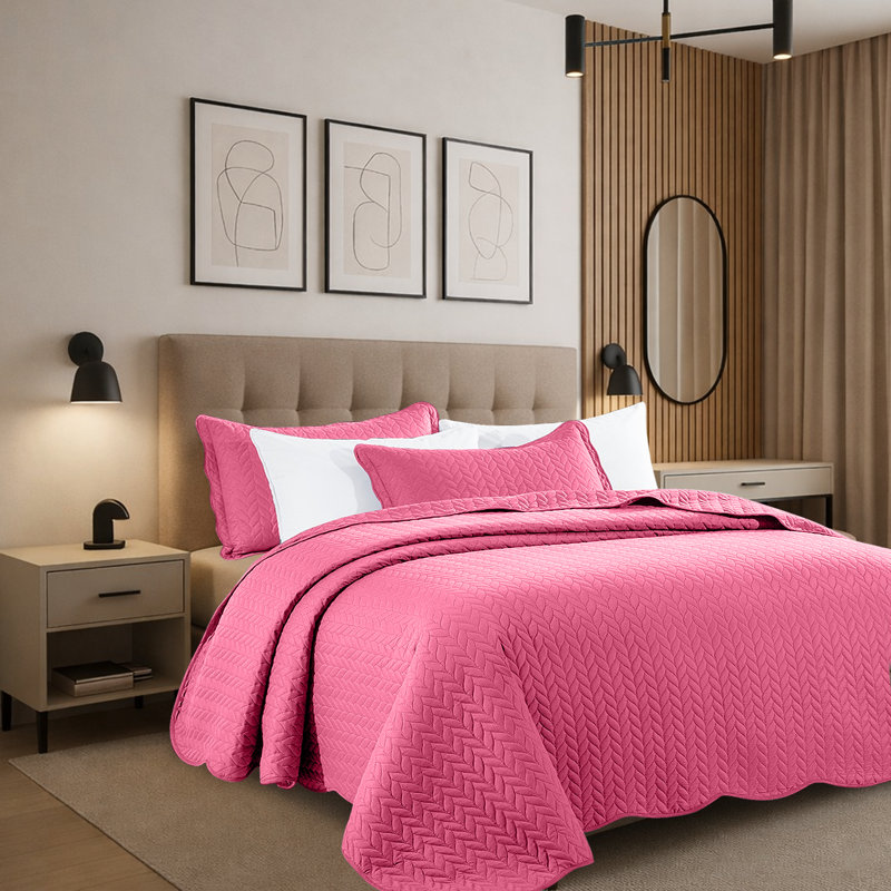 Modern Embossed Microfiber Twin Quilt Set, Pink