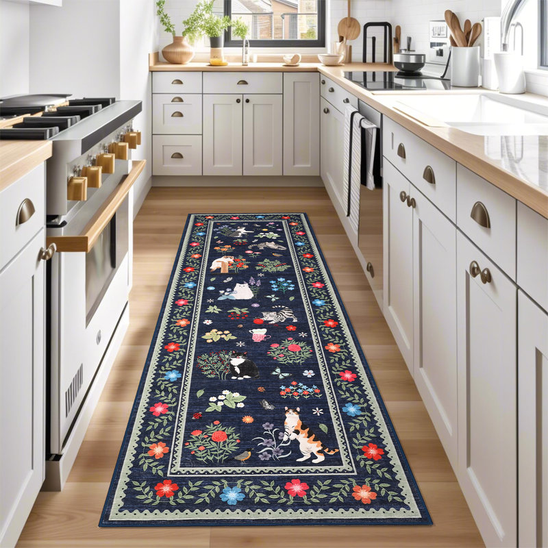 Area Rugs Modern Non-Slip Washable Rug Mark Resistant,Floral Farmhouse Carpet,Non-Shedding for Living Room Bedroom, Blue