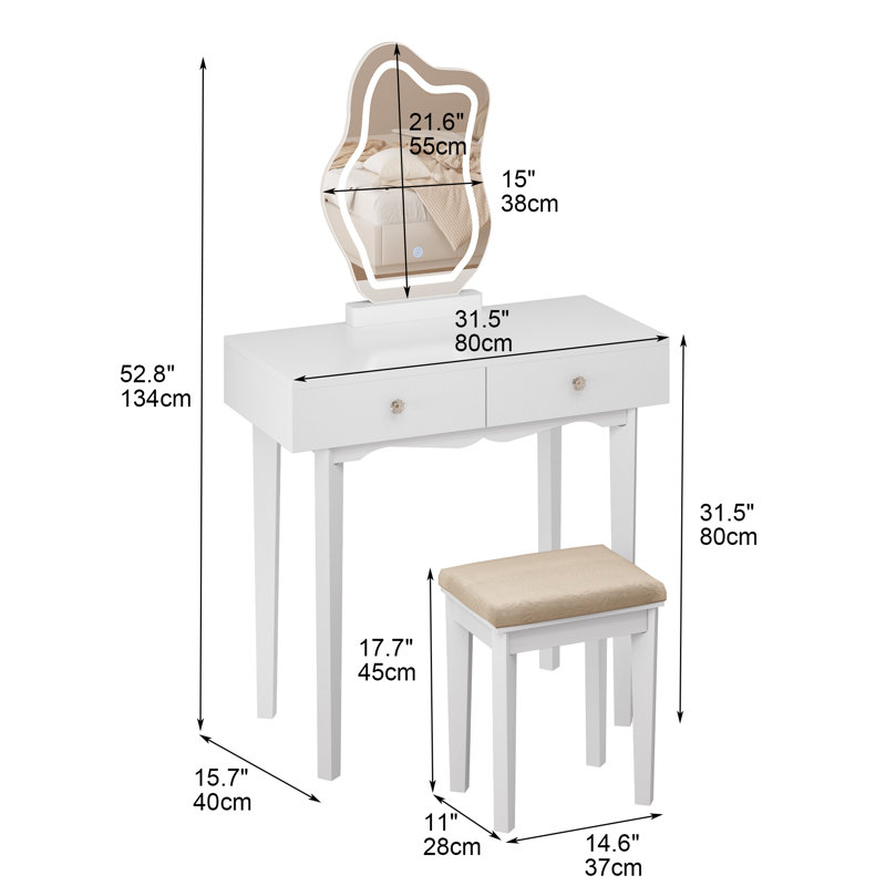 Vanity Desk With Lighted Mirror And 2 Drawers,small Make Up Table