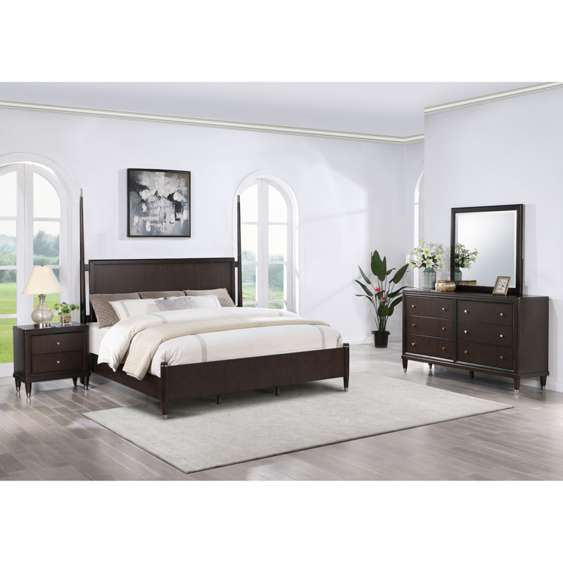 Ensemble de chambre avec lit affiche 4 pièces Niguel, Ensemble de 4 pièces : lit, table de chevet, comm