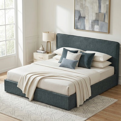 King Hydraulic Lift Up Storage Upholstered Platform Bed With Curved Headboard, No Box Spring Needed, Green