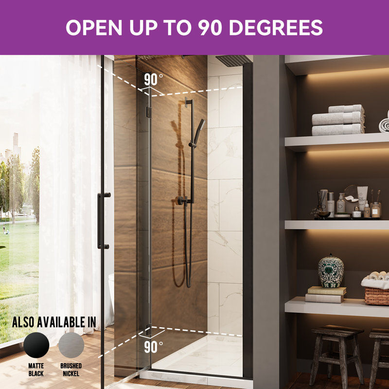 26" W x 72" H Single Shower Door with Clear Glass, Brushed Nickel