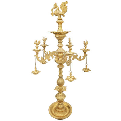 66" Large Handmade Brass Peacock Annam Lamp with Designer Hanging Wicks – Monumental Indian Diya, Statement Spiritual Decor, 52 kg