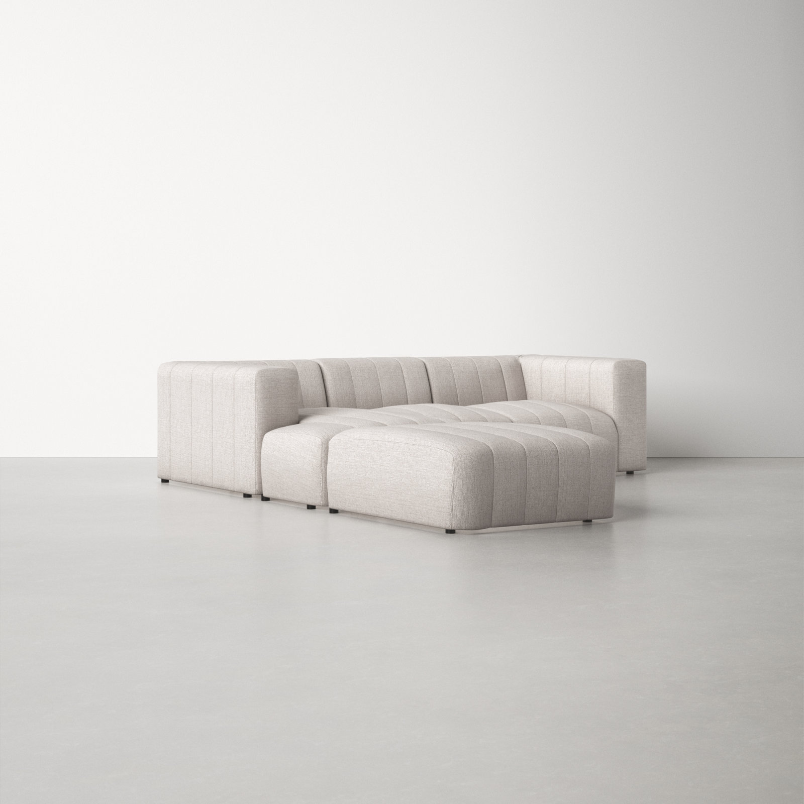 Bowry 110" Wide Sofa & Chaise with Ottoman, Left Hand Facing, Neutral Sandstone Polyester