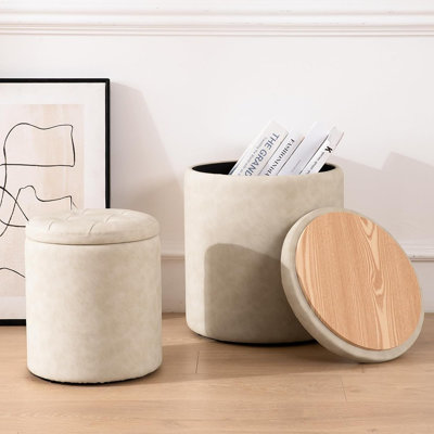 Ensemble de 2 repose-pieds ronds avec repose-pieds et rangement, avec deux petites tables incluses