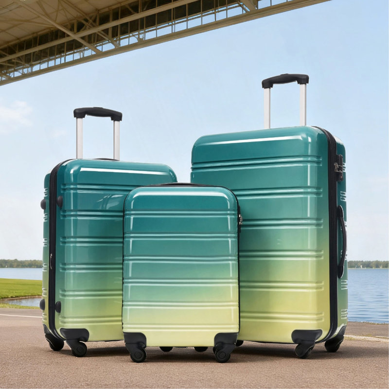 Valise extensible 3 pièces à roulettes Hardshell avec roulettes pivotantes et verrou TSA léger, Vert / Jaune