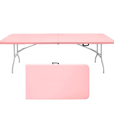 Table de pique-nique rose pliable 8 pi - pour le camping, les fêtes, portable, imperméable, stable, stable