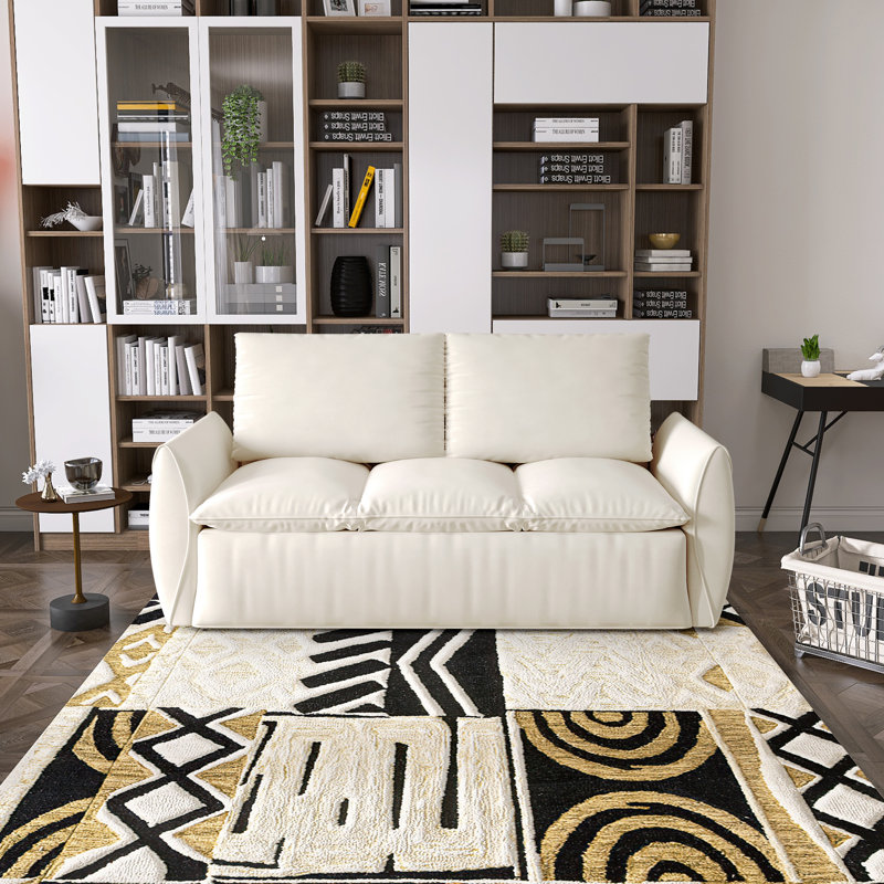 Convertible Velvet Sleeper Sofa with Pull Out Sofa Bed, Beige
