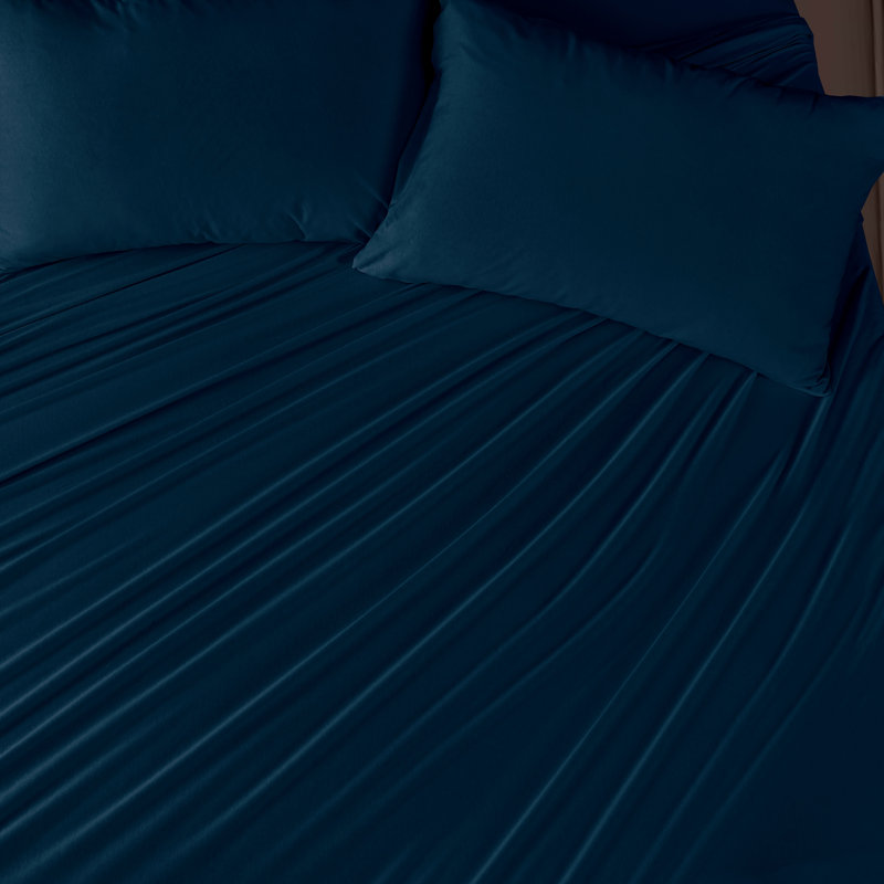 Ensemble de draps 100% coton jersey, Ensemble de draps pour lit double + drap-housse + , Bleu marine