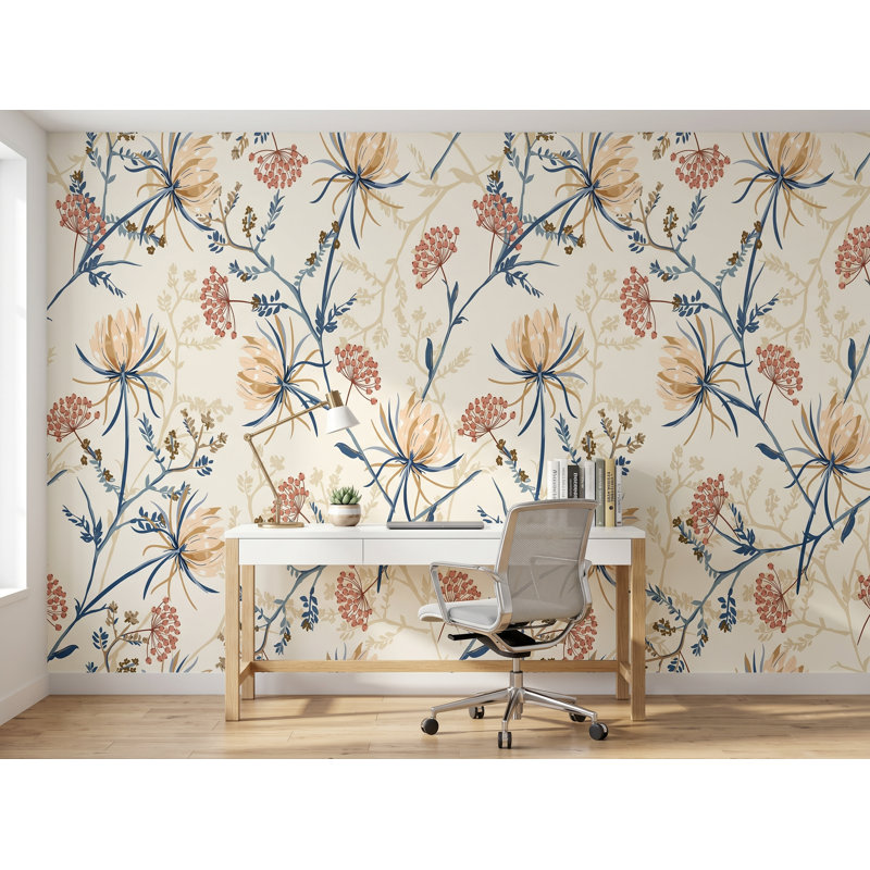 Panneau de papier peint floral, L 100 po x H 100 po, Papier pré-collé