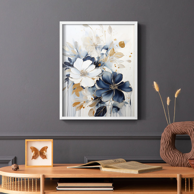 FLORAL Series CECXII - Impression encadrée de qualité supérieure - Prêt à être accroché - Aucun clou requis, Blanc / Blanc