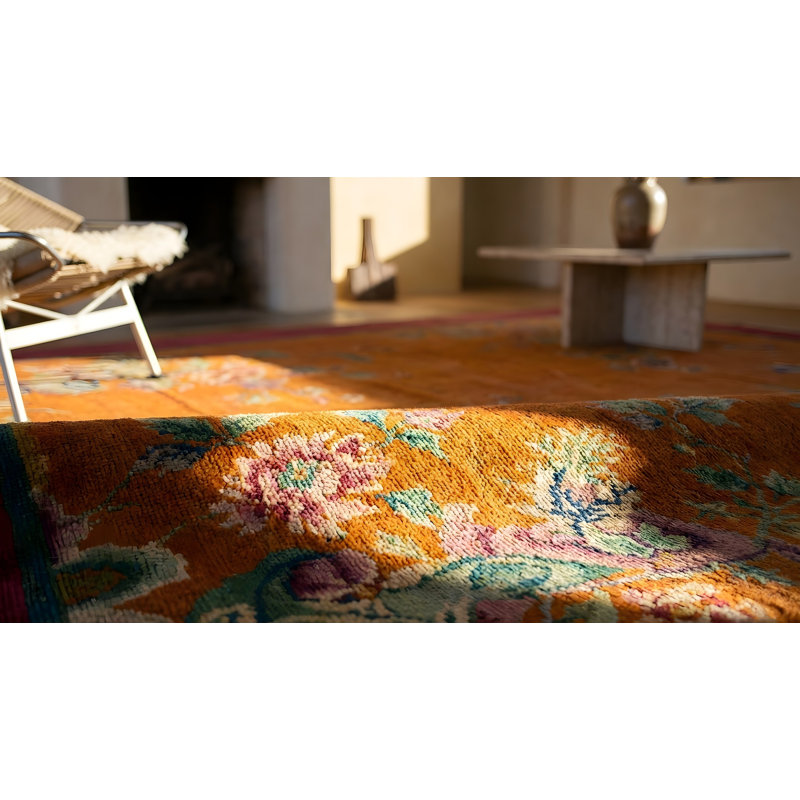 Antique Art Deco Room Size Wool Red, Yellow / Gold / Orange Rug