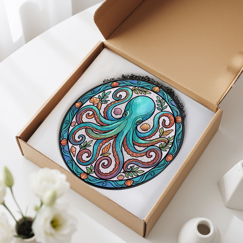 Panneau de vitrail Octopus Design - 7,8H, 7.8"H