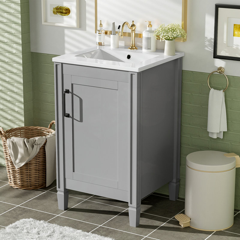 Armoire moderne autoportante pour petites salles de bain, Gris