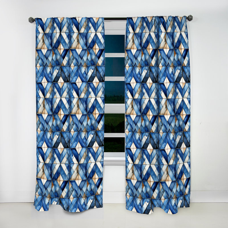 Rustic Cobalt Lattices Elegance - Rideau abstrait - Rideau géométrique obscurcissant - 1 panneau, L 52 po x L 90 po