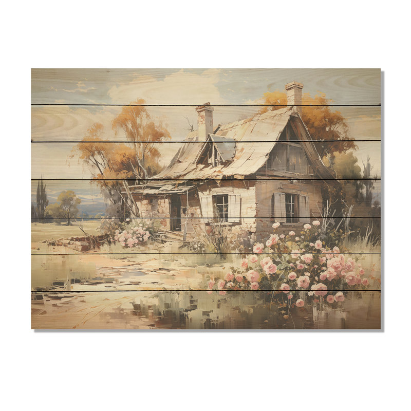 Villa rétro dans l'ancien empire romain III - paysage sur bois, H 10 po x l 20 po x P 0,78 po