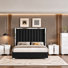 5-Piece Modern Wingback Bedroom Set With Upholstered Bed, Dresser, Chest & Nightstands-Black&Gray-Queen