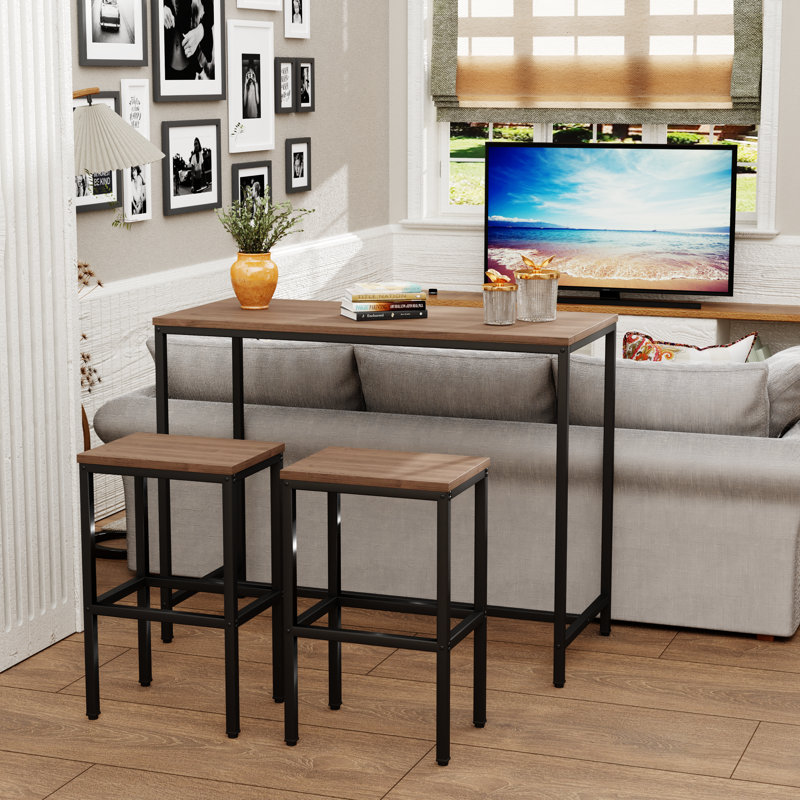 Reitz Wood and Metal 3-Piece Dining Set, Brown, Brown/Black