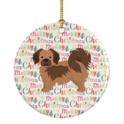Ornement suspendu épagneul tibétain «Merry Christmas»
