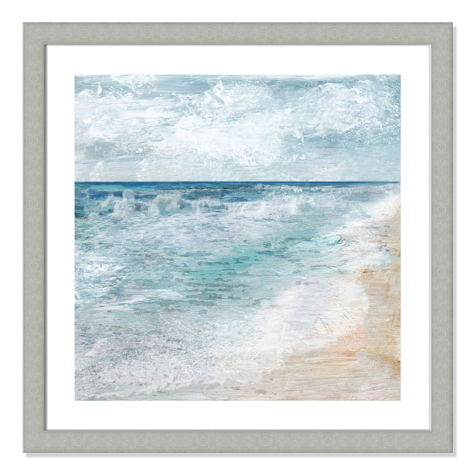 Shore Walk - Picture Frame Painting, Brushed Silver, 29" H x 29" W x 1.25" D