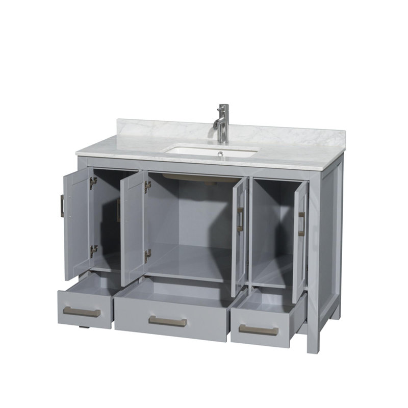 Sheffield 48" Single Bathroom Vanity Set, Gray, White Carrera Marble