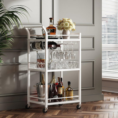 Bar Cart, Home Bar Serving Cart with 3-Tier Mirrored Shelf by Lark Manor