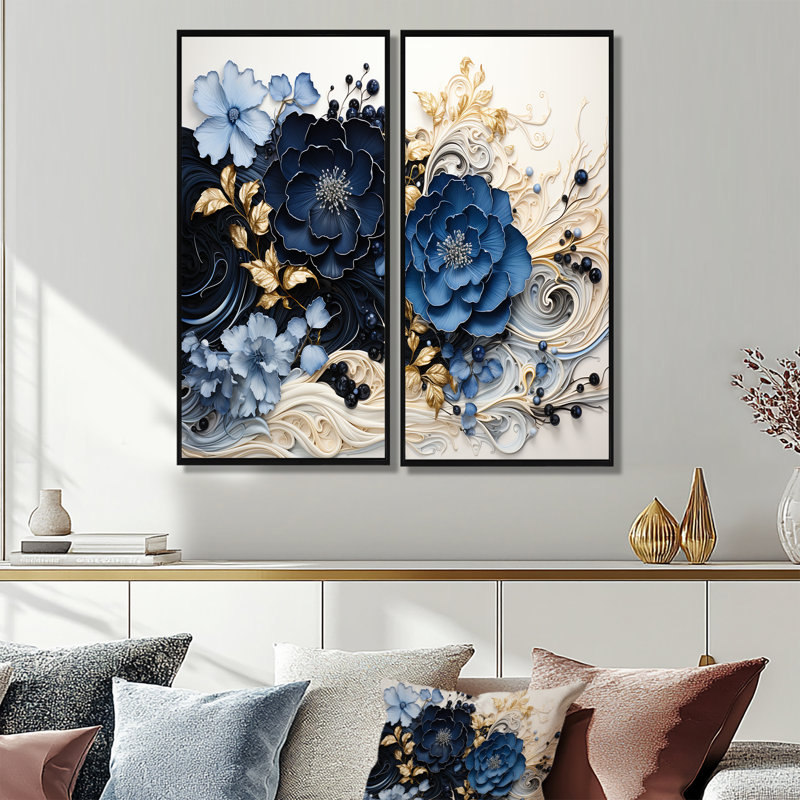 Encre liquide «I», art mural sur toile 2 pièces, H 20 po x l 24 po, Impression encadrée flottante, Noir