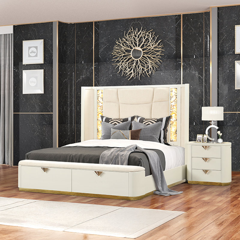 Janisia Queen 2PC Beige, 2 Pcs: Bed. Nightstand, Queen