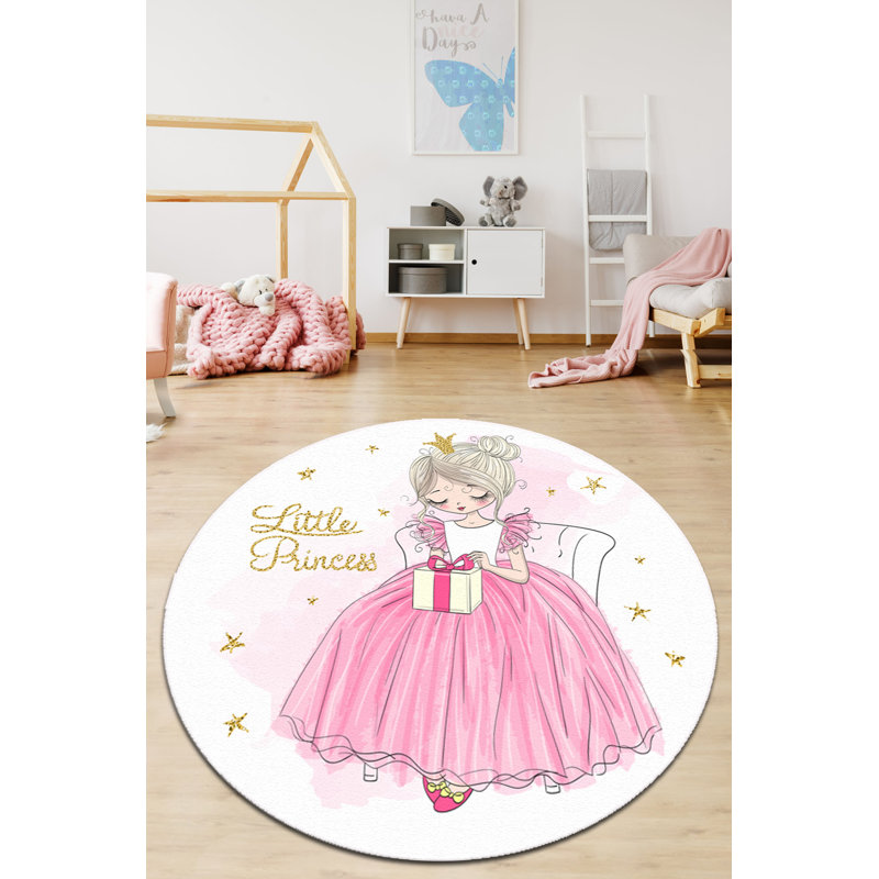 Eagan Shaggy Pink/Gold Rug, Round 140cm