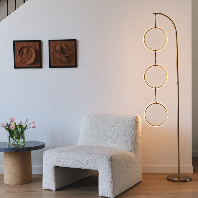 Brass Arc LED Floor Lamp with 3-Way Touch Switch