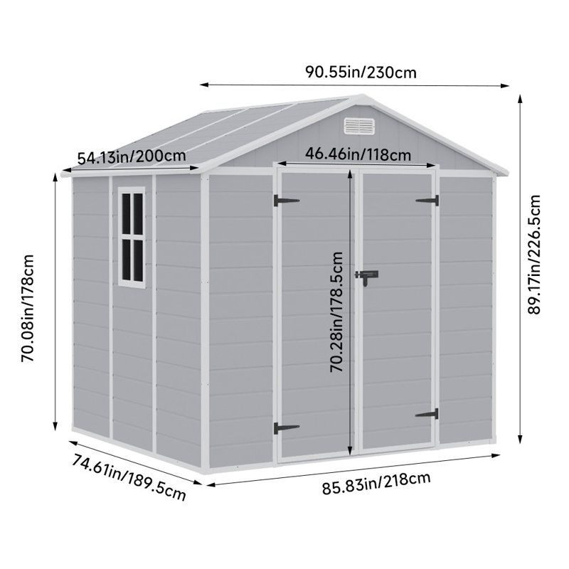 7 ft. 5 in. W x 6 ft. 5 in. D Plastic Reverse Apex Tool Shed