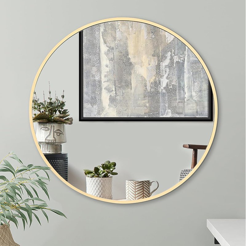 Mensaidas Round Aluminum Frame Mirror, Gold, 24" x 24"