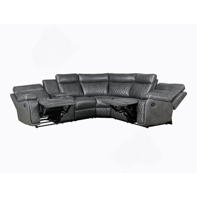 Home Theater Seating Manual Recliner With Cup Holder, Hide-Away Storage PU Reclining Sofa For Living Room, Home Theater, Gray