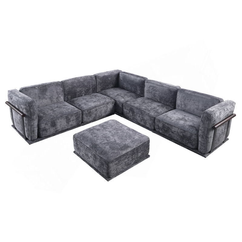 Canapé modulaire à la mode de 120 po avec cadre en fer et chenille gris foncé, idéal pour le salon, Gris foncé