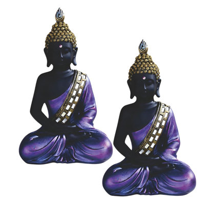 "Ensemble de 2 pièces" ICE ARMOR 11,25 "H Bouddha mauve et noir en méditation
