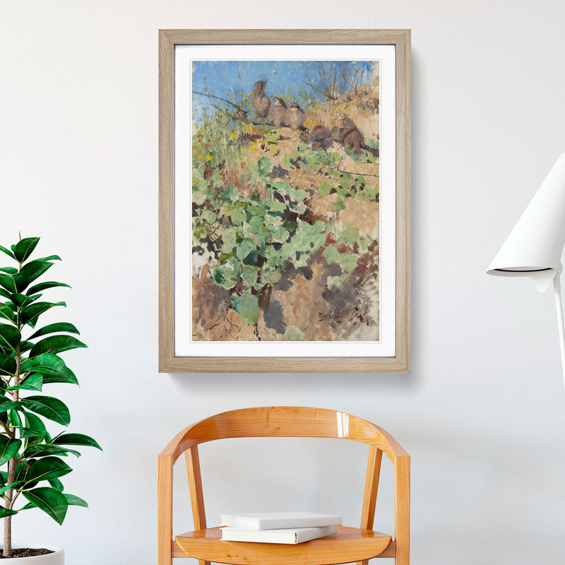 Red Backed Shrike Birds by Bruno Liljefors - Picture Frame Painting, 65cm H x 48cm W x 2cm D, Oak Framed