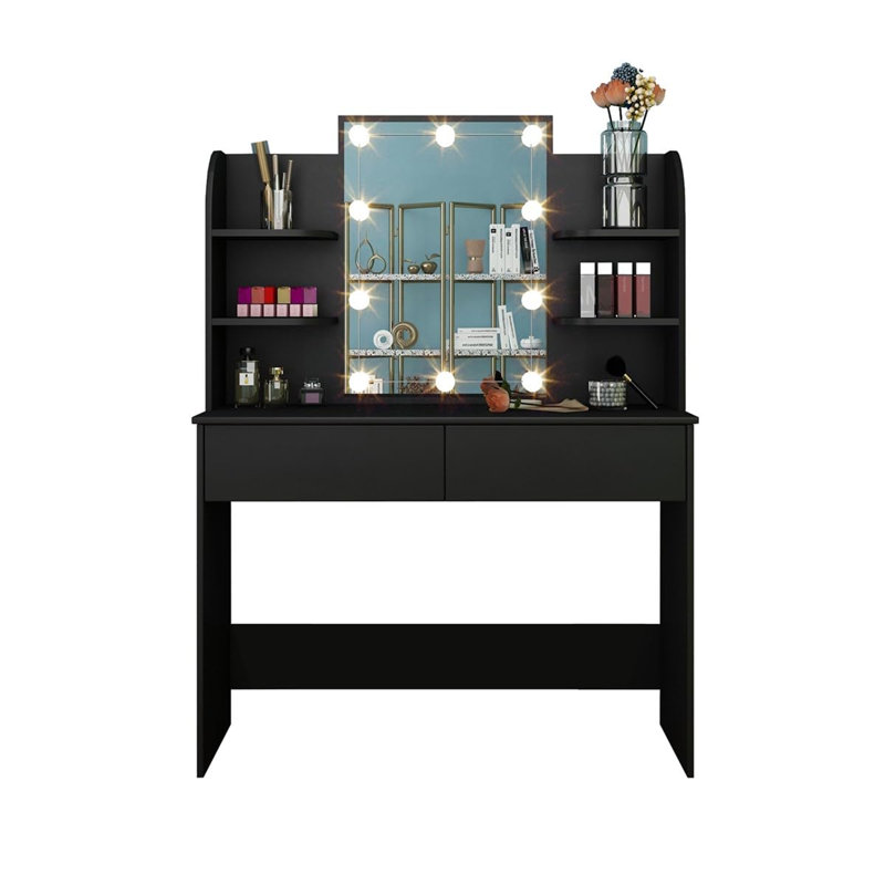 Botyu Dressing Table with Mirror, Black