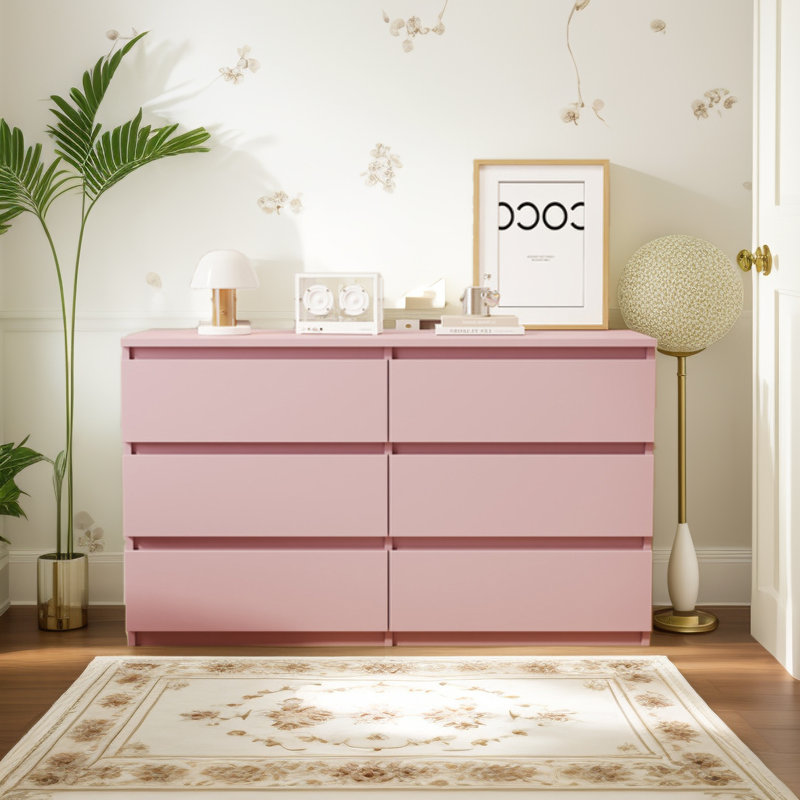 Bisset 47.25'' W 6 - Drawer Dresser, Pink